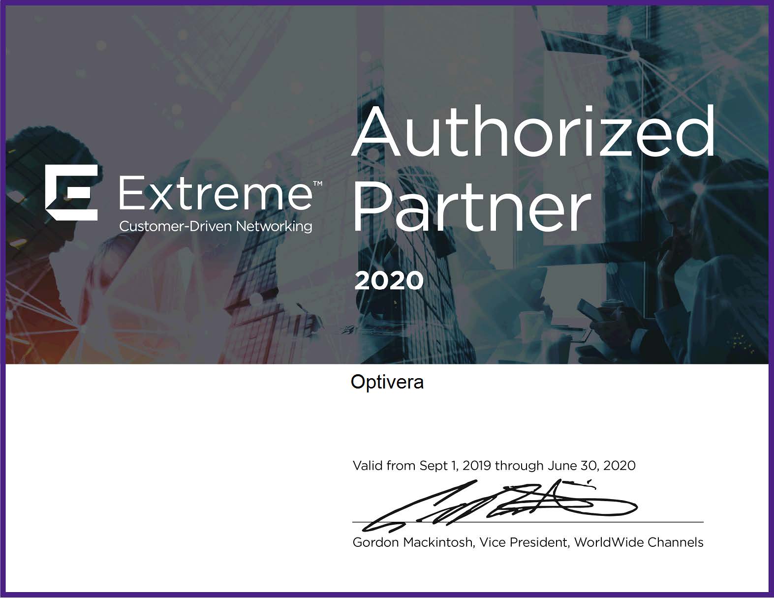 Компания Оптивера успешно продлила партнерский статус Extreme Networks